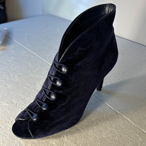 Impo SZ 8.5 Vintage Royal Blue velvet peep toe bootie heel unique romantic event - Picture 5 of 10